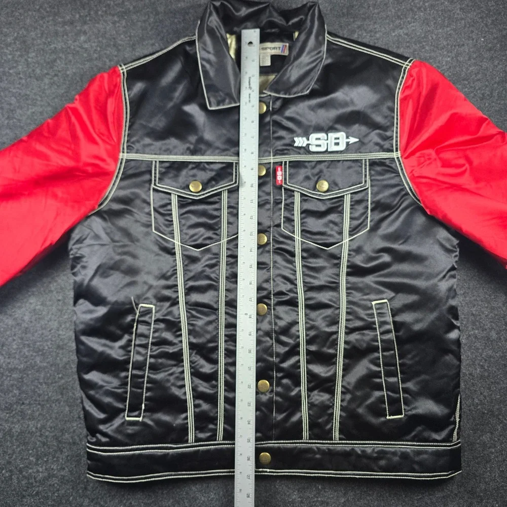 Men's Black Red Satin Varsity Jacket Streetwear ASO Drakeo The Ruler Size XL